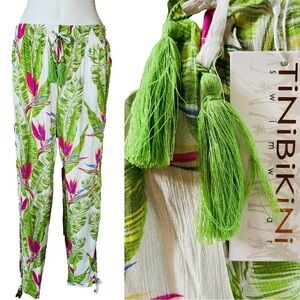 TiNiBiKiNi Swimwear HAREM Bird of Paradise Beach RESORT PANTS Size Large NWT